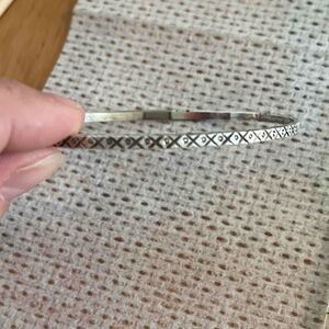 DS Silver Engraved Pattern Unisex Bangle Bracelet 925